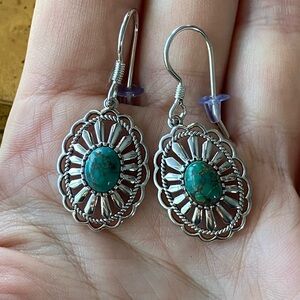 Real Turquoise Sterling Silver Concho Earrings